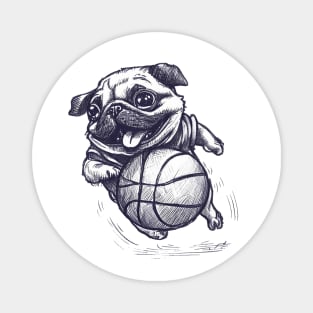 Pug Plying Basketball Magnet